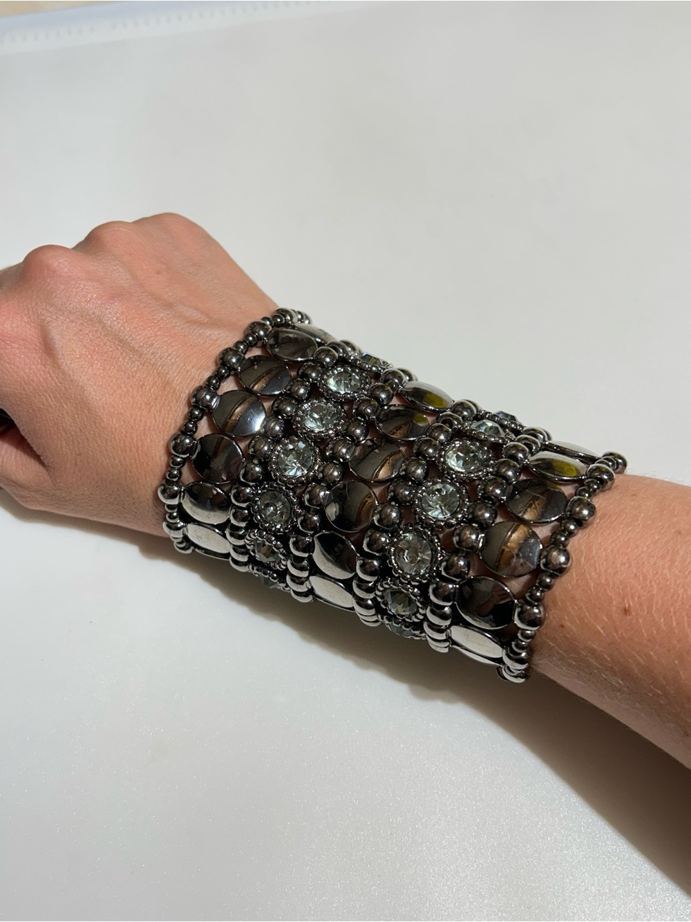 Aldo Statement Metallic Silver and Smoky Bead Stretch Bracelet